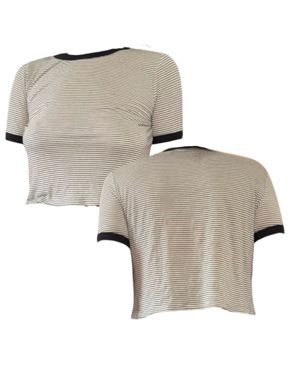 La Hearts Navy and Cream Striped Short Sleeve Crop Top